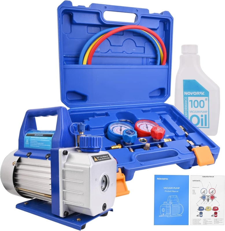 Manifold Guage Set Vacuum Pump 3.6CFM 1/4HP Single Stage Rotary Vane Air... - $201.01