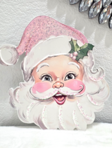 Christmas Retro Pink Santa Claus Glitter Wood Sign Wall Decor 15&quot; - $533.91 MXN