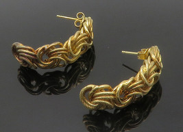 925 Sterling Silver - Vintage Shiny Gold Plated Knotted Drop Earrings - EG7611 - £27.83 GBP