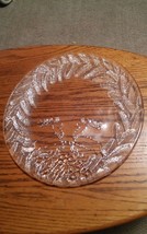 Clear Christmas Holiday Reindeer Holly Glass Plate 12.5&quot;  Embossed Pine ... - £19.57 GBP