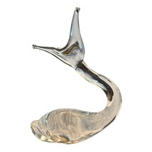 Art Glass Dolphin, Hand Blown Clear Glass Paperweight 5.5&quot; Tall Signed NV - $14.84