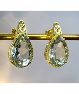 Ornate 14K Yellow Gold Prasiolite Pear Teardrop Stud Earrings - £296.39 GBP