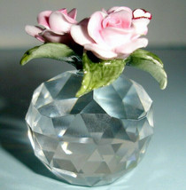 Goebel Sculpted Pink Roses on Mini Faceted Crystal Ball Garden Glories B... - $24.90