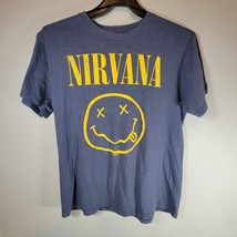 Nirvana Mens Shirt Large Kurt Cobain Rock Band Graphic Smiley Face Casual - $11.99