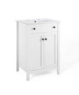 24” Modern White Bathroom Vanity Cabinet White Curved Sink Basin - $269.99