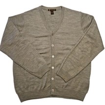 Harriton Cardigan Sweater Mens L Gray Grandpa V Neck Anti Pill Acrylic Jersey - £14.54 GBP
