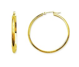 14k Real Yellow Gold Round D/C Florentine Hoop Earrings 3 x 35 mm - £222.82 GBP
