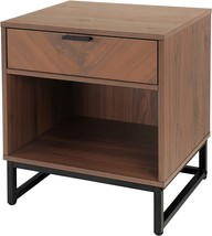 Odika Nightstand In Walnut, 1 Unit, 1 Upper Drawer, Enclosed, Bedside Table. - £88.67 GBP