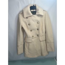 Vintage Guess Womens Pea Coat Double Breasted Cream Beige Wool Blend Jacket XS - £38.91 GBP