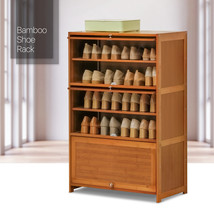 28&quot; Bamboo [Magnetic Flip-Up Doors] 6 Tiers Shoe Cabinet High Heels Stor... - £112.05 GBP