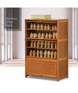 28&quot; Bamboo [Magnetic Flip-Up Doors] 6 Tiers Shoe Cabinet High Heels Stor... - £121.91 GBP