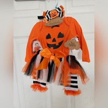 Baby essentials girls orange pumpkin outfit with matching bow size 6mo - $16.83