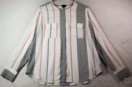 WHO WHAT WEAR  Shirt Womens Large Multi Striped Long Casual Sleeve Button Front - £6.04 GBP