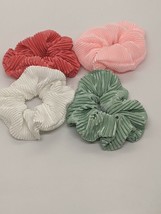 Satin Silk Hair Bands Scrunchies With Vertical Stripe Pleated Ponytail Holder - £4.87 GBP