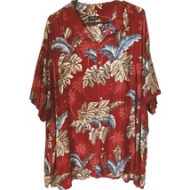 Men&#39;s Hawaiian Shirt 3XB Croft &amp; Barrow Aloha Shirt Red with Palm Leaves - $16.83