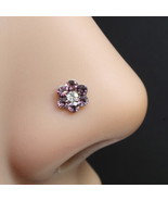 Ethnic Indian style silver Plated Purple white crystal Nose stud push pin - €16,82 EUR
