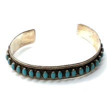 Vtg Sterling Silver Signed 925 Mexico Petite Turquoise Stone Cuff Bracelet 6 3/4 - £74.76 GBP