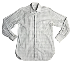 Ermenegildo Zegna Mens Large L Button Up Dress Shirt Cotton White Checkered Grid - £34.92 GBP