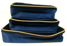 Navy Organizer Luggage Set of 3 Piece Polyester With Leatherette Trim - £7.70 GBP