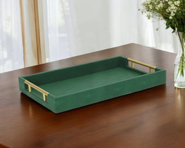 16&quot; Green Wood Wood Faux Shagreen Serving Tray With Handles - $1,676.56 MXN