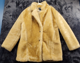 Republic Coat Womens Medium Beige Faux Fur Polyester Long Sleeve Button Front - £20.22 GBP