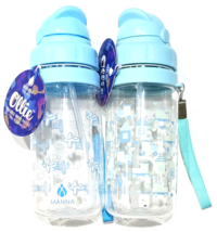 2 Pack Manna Kids Ollie Reusable Water Bottle Blue Clear Trains Planes 18oz - £23.56 GBP