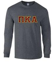 Pi Kappa Alpha Long Sleeve - Dark Heather - Twill Garnet Letters with Gold Outli - £23.94 GBP