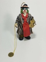 Hobo Clown Ornament 6&quot; Vintage 1990 Violin Green Hair Christmas Tree Clothtique - £6.29 GBP