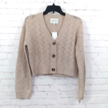 Pink Rose Cardigan Womens Small Beige Long Sleeve Cropped V Neck Sweater - £19.33 GBP