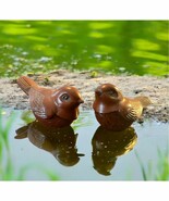 2 Carved Little Brown Birds Heavy Wood Style Resin Figurines Animals Statue - €16,23 EUR
