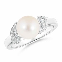 ANGARA 8mm Freshwater Pearl and Diamond Swirl Ring in Silver for Women, Girls - £242.97 GBP+