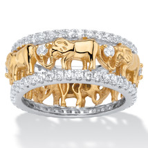 PalmBeach Jewelry 1.40 TCW CZ Gold-Plated Two-Tone Elephant Eternity Ring - £40.05 GBP