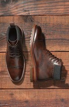 Handmade Men&#39;s Genuine Leather Formal Dress Boots Brogue Lace Up Boots f... - £189.27 GBP