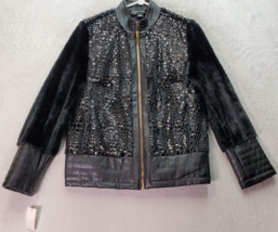 Colleen Lopez Jacket Women&#39;s 10 Black Shiny Faux Fur Snake Skin Leather Full Zip - £21.63 GBP