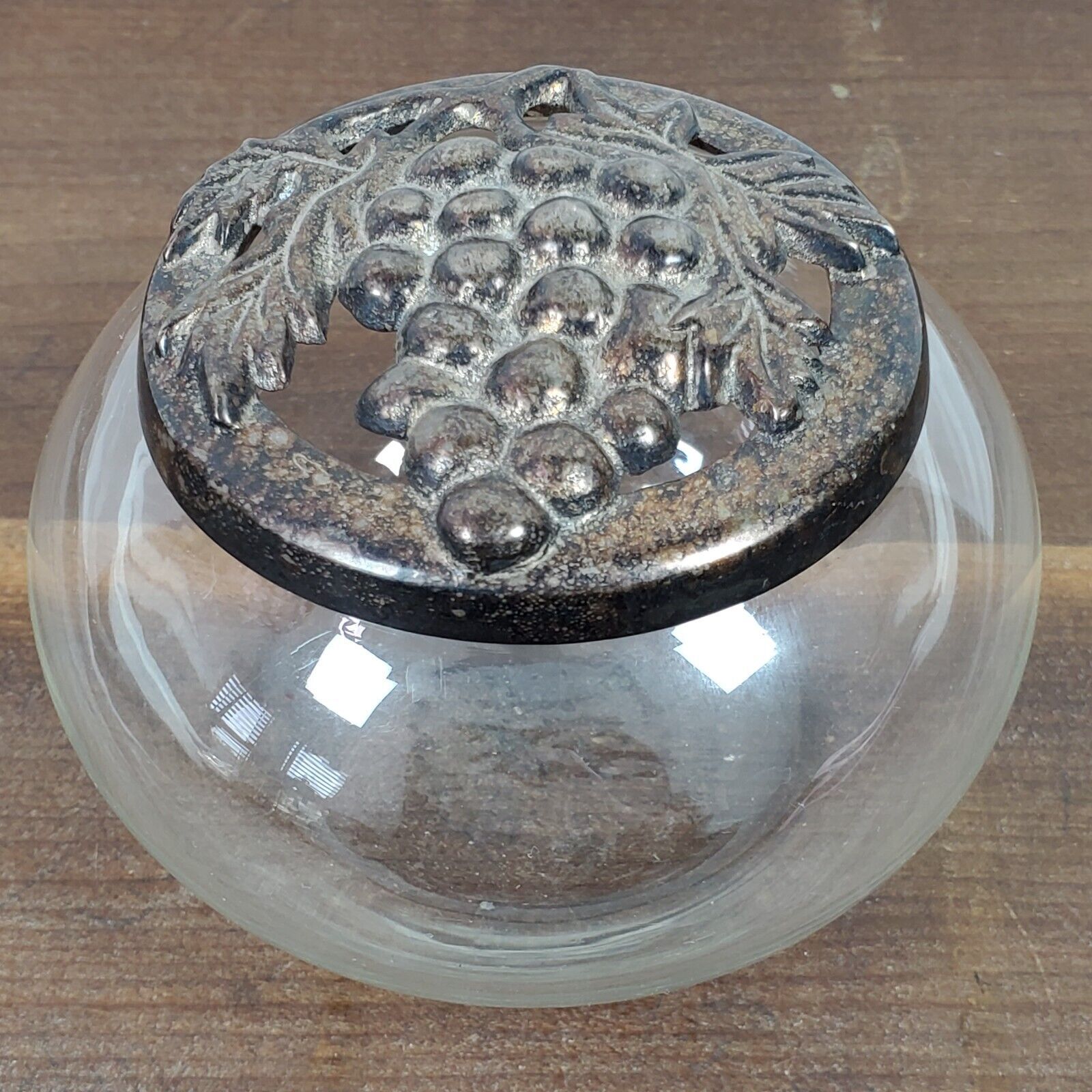 Vintage Potpourri Glass Bowl w/ Brass Top 4.5 Inch Round - $18.00