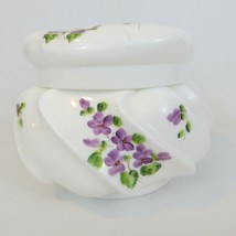 Vintage Fenton Violets In The Snow Wavecrest Vanity Dresser Candy Lidded Jar - £38.83 GBP