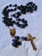 Midnight Reverence – 8mm Black Glass Rosary with Gold Crucifix A15 - $29.69