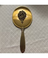 Vintage Gold Toned Vanity Metal Floral Pattern Hand Held Mirror W/defect - $37.57