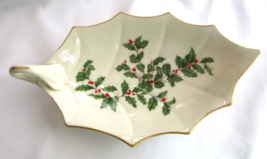 Vintage Lenox HOLIDAY 10&quot; Holly Leaf Dish With Handle Mint Condition Rare - $28.00
