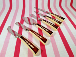 Vintage 1960&#39;s Regent Sheffield 6pc Stainless Woodgrain &amp; Leaf Hostess Party Set - $13.86