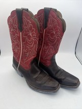 Ariat Ladies Round Up Square Toe Brown &amp; Red Western Boots Size 7.5 B | ... - $28.80
