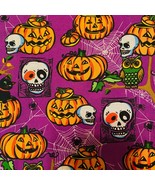 Halloween Pumpkins Skulls Spiders Owls Fabric Purple 68&quot; X 44&quot; - £15.82 GBP