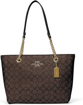 Coach Womens Brown Black Signature Leather Chain Cammie Tote Bag 8823-8 - £261.20 GBP