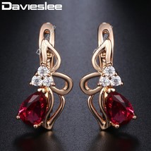 Davieslee Flower Earrings For Women Pink Stone Rose Gold Filled Paved Cl... - £8.51 GBP