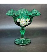 Vintage Hand Painted and Signed Fenton Green Glass Compote signed V. Gherke - £46.70 GBP
