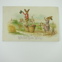 Easter Postcard Anthropomorphic Rabbits Ride Donkeys Egg Baskets Antique 1910s - £9.55 GBP