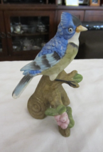 Blue Jay Bird Ceramic Bisque Figurine on a Tree Limb - £13.44 GBP