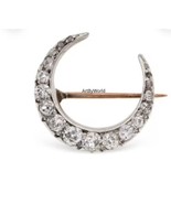 Victorian Crescent Rose Cut Diamond Silver Brooch, Crescent Half Moon Br... - $373.23 CAD