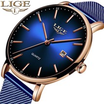 LIGE Fashion Mens Watches Top Brand Luxury Blue Waterproof Watches Ultra Thin Da - £22.96 GBP