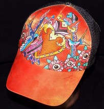 Stephanie Headwear Heart Bluebird Orange  Rhinestone Tattoo Snapback Tru... - £31.96 GBP